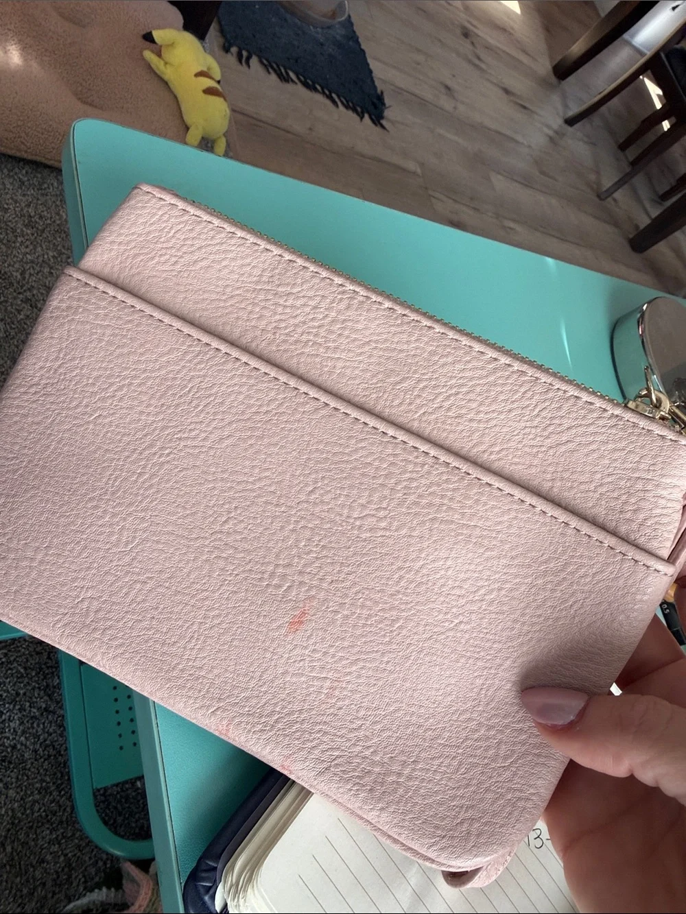 Steve Madden Blush Pink Wristlet leather purse clutch gold trim wallet